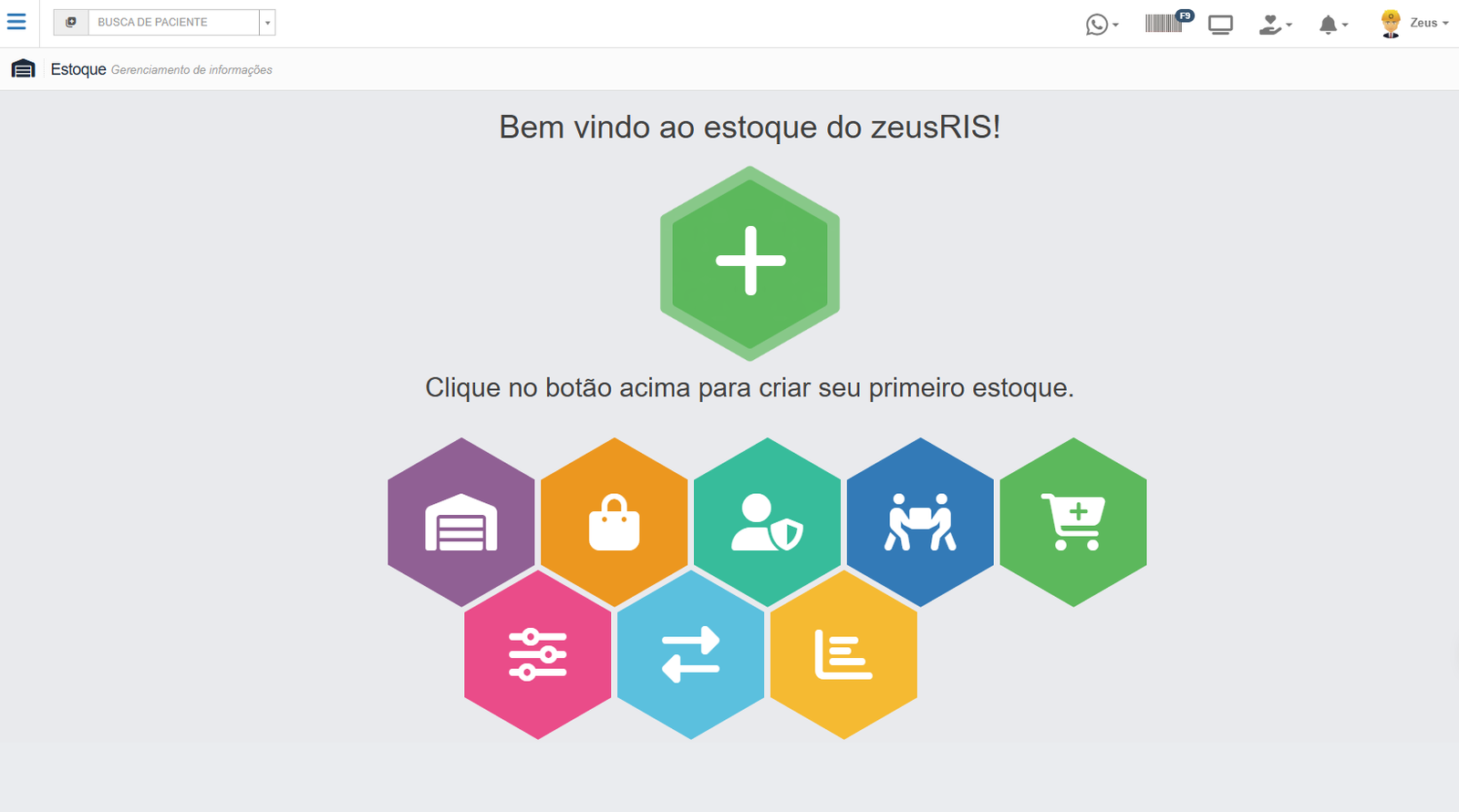 Tela do sistema Zeus Clinic